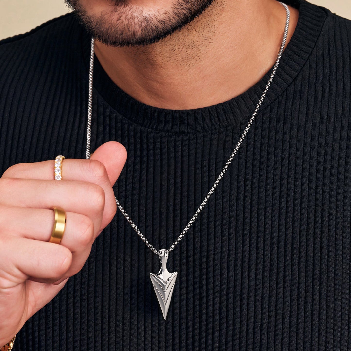 Viking Arrow Pendant Necklace Stainless Steel Box Chain