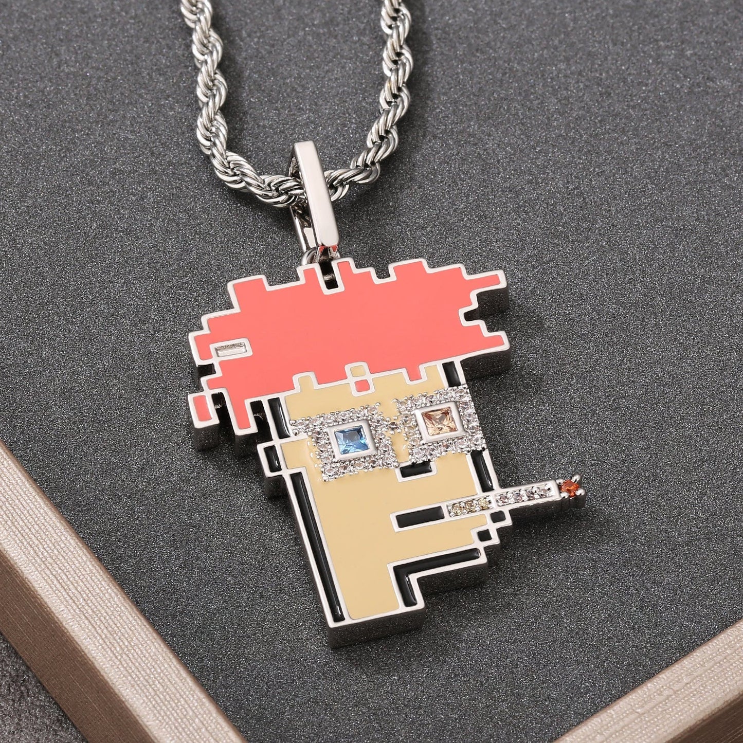 NFT CypherPunk Bad Man Pendant White Gold Plated Enamel