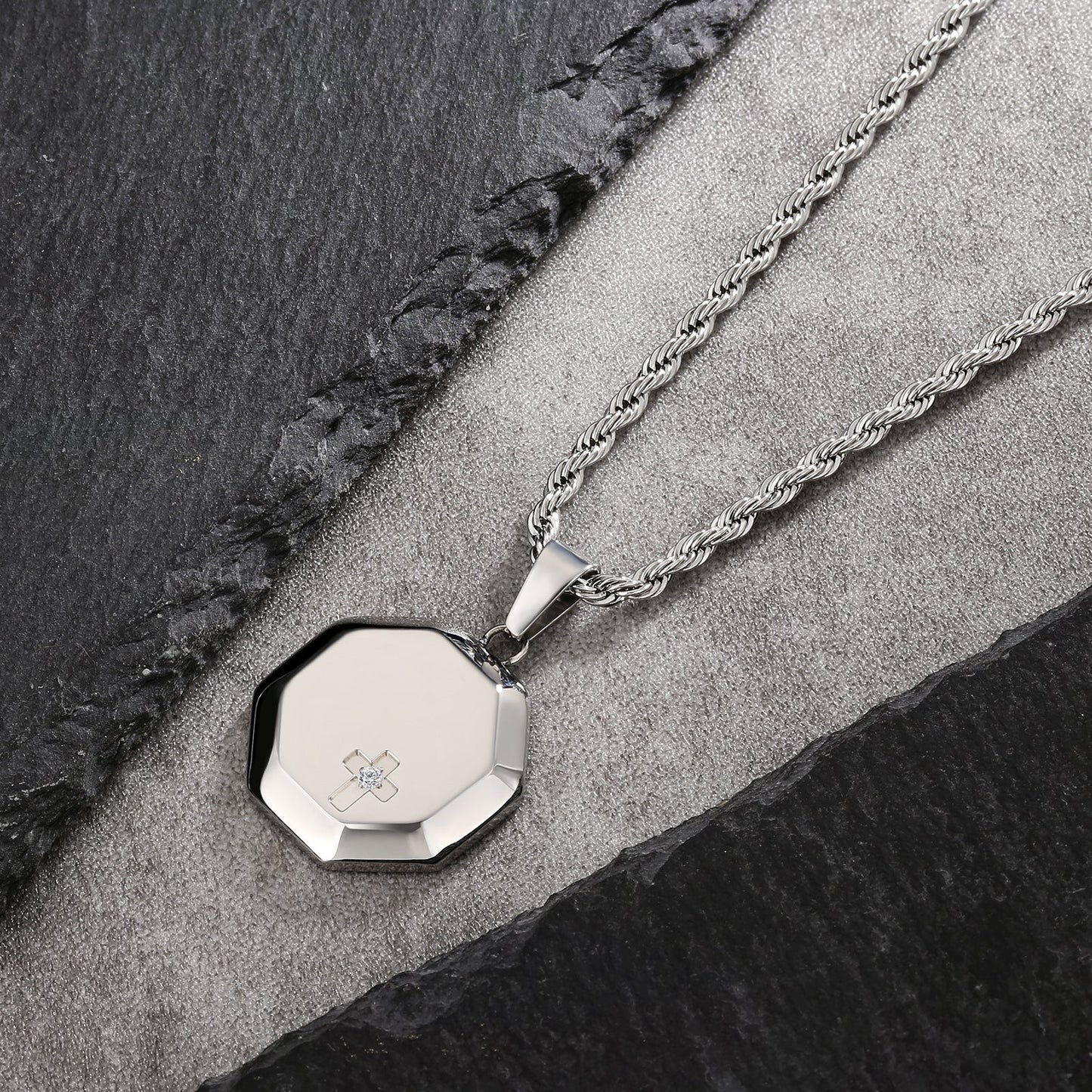 Small Cross Pendant Necklace 18K Gold Plated Stainless Steel Rope Chain
