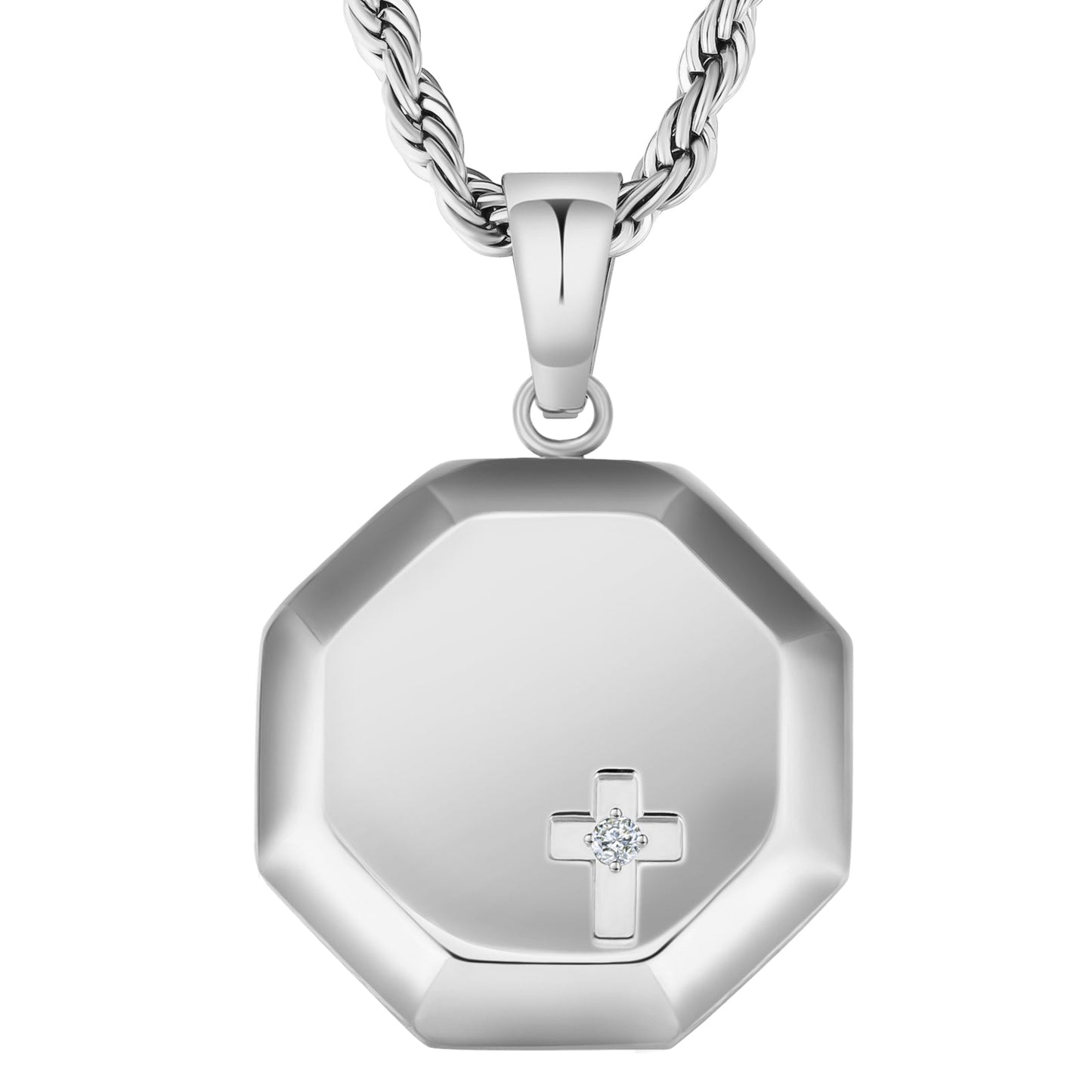 Small Cross Pendant Necklace 18K Gold Plated Stainless Steel Rope Chain