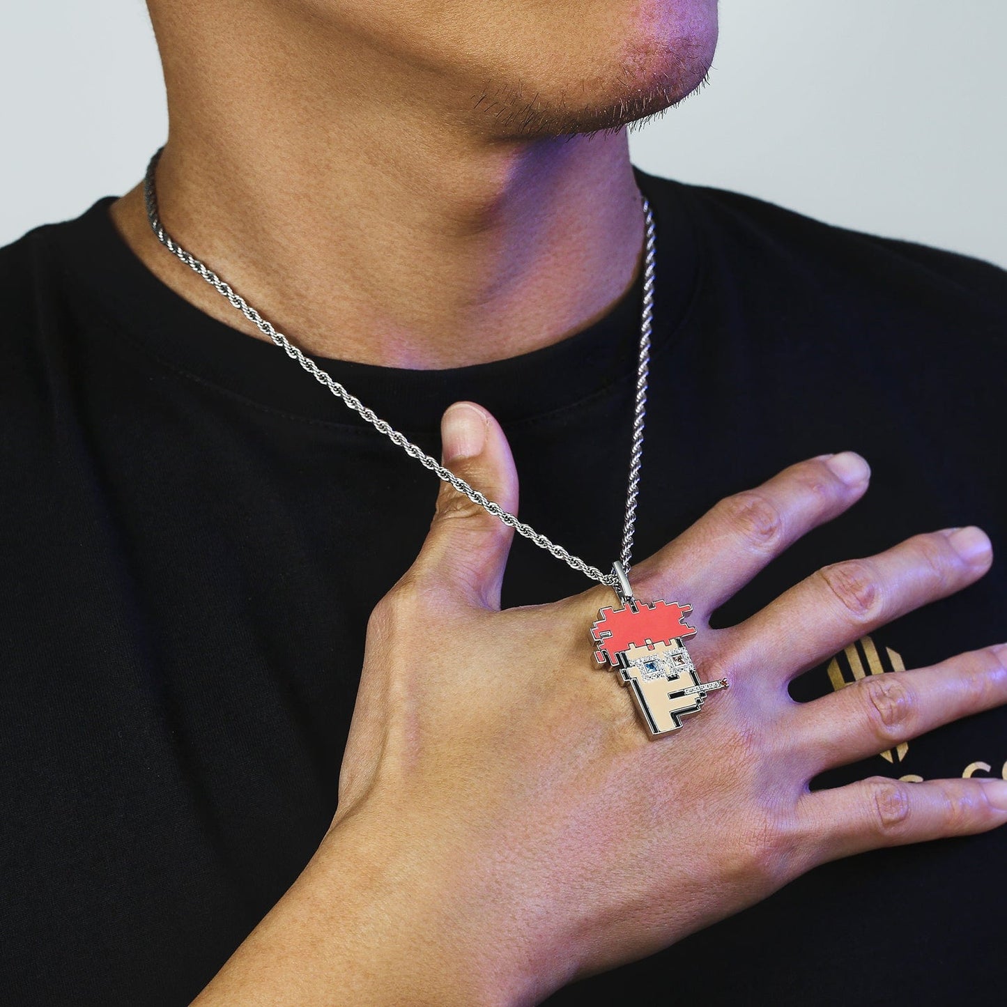 NFT CypherPunk Bad Man Pendant White Gold Plated Enamel