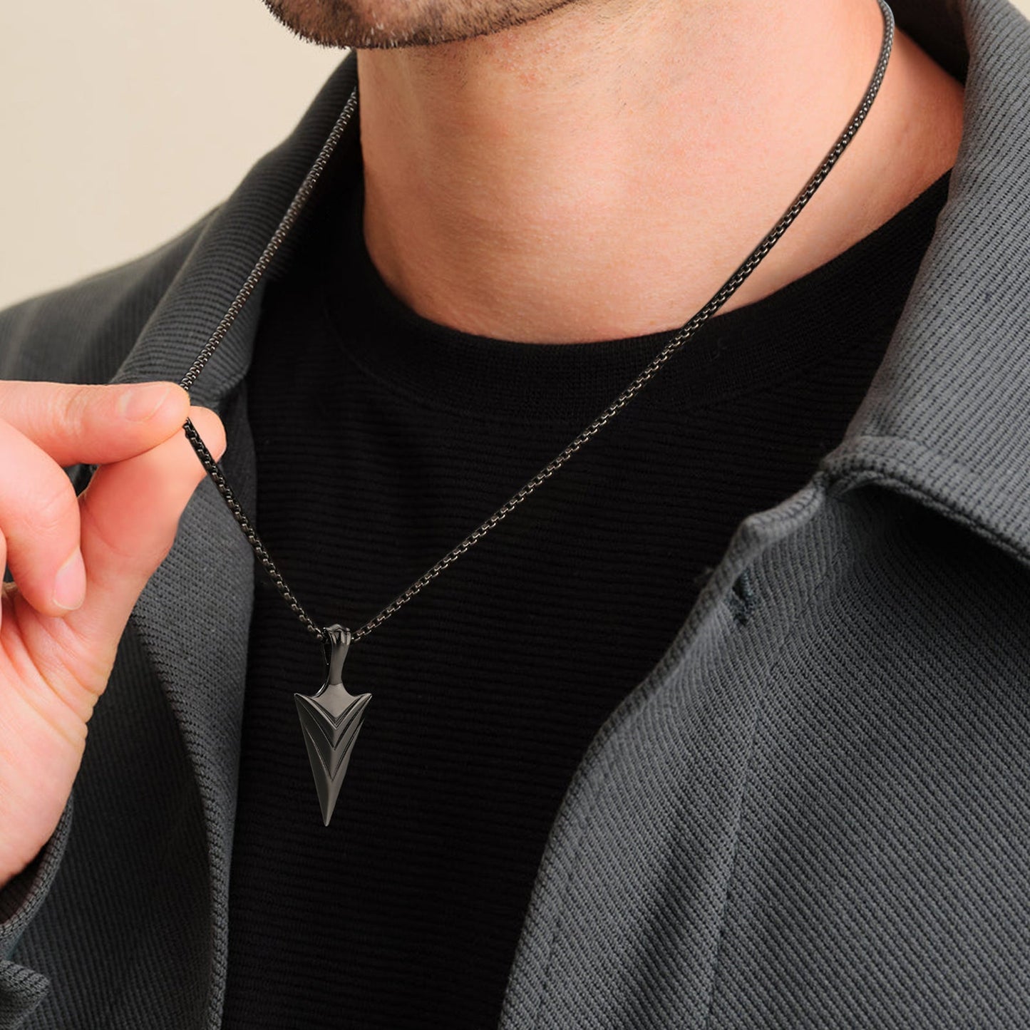 Viking Arrow Pendant Necklace Stainless Steel Box Chain