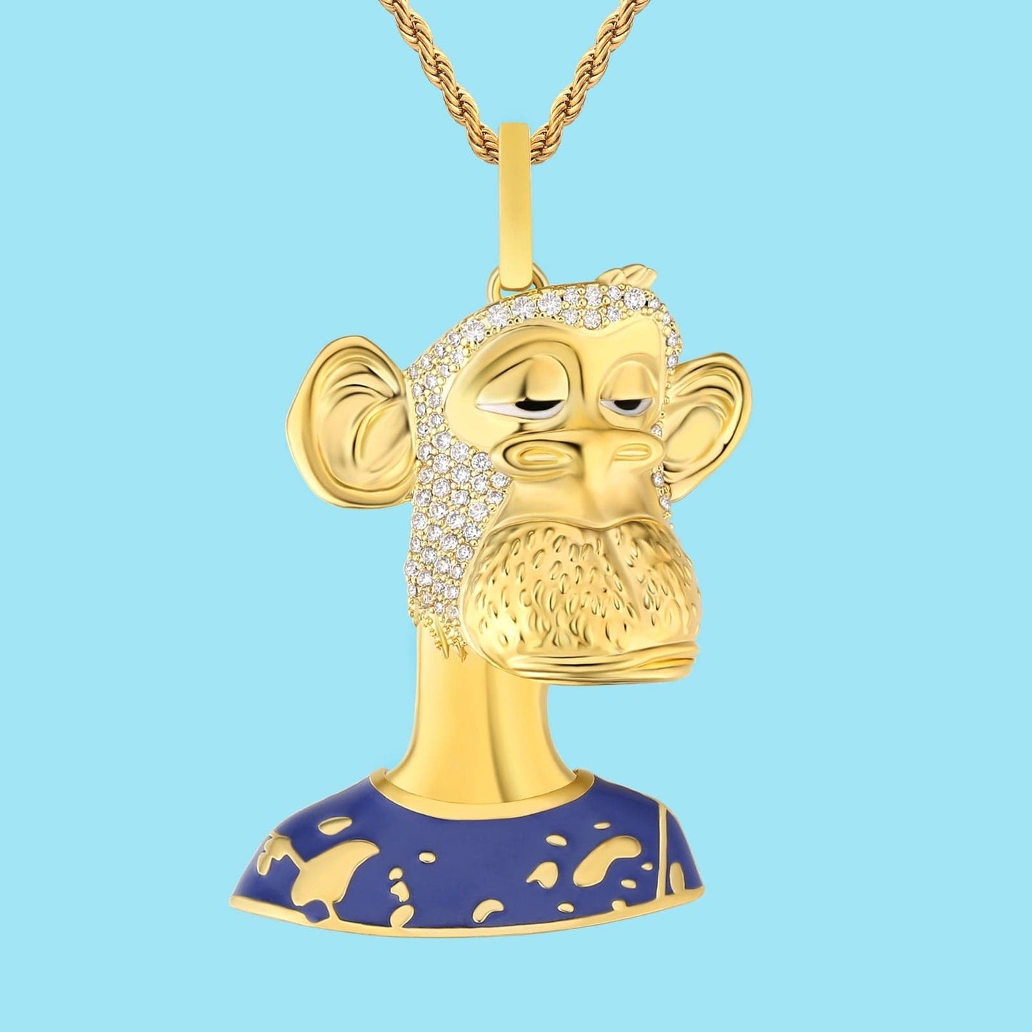 NFT Lonely Ape Pendant Necklace 14K Gold Plated Brass