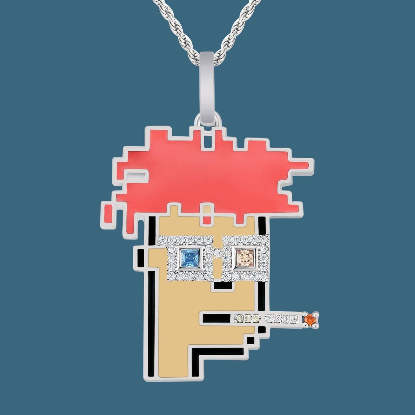 NFT CypherPunk Bad Man Pendant White Gold Plated Enamel