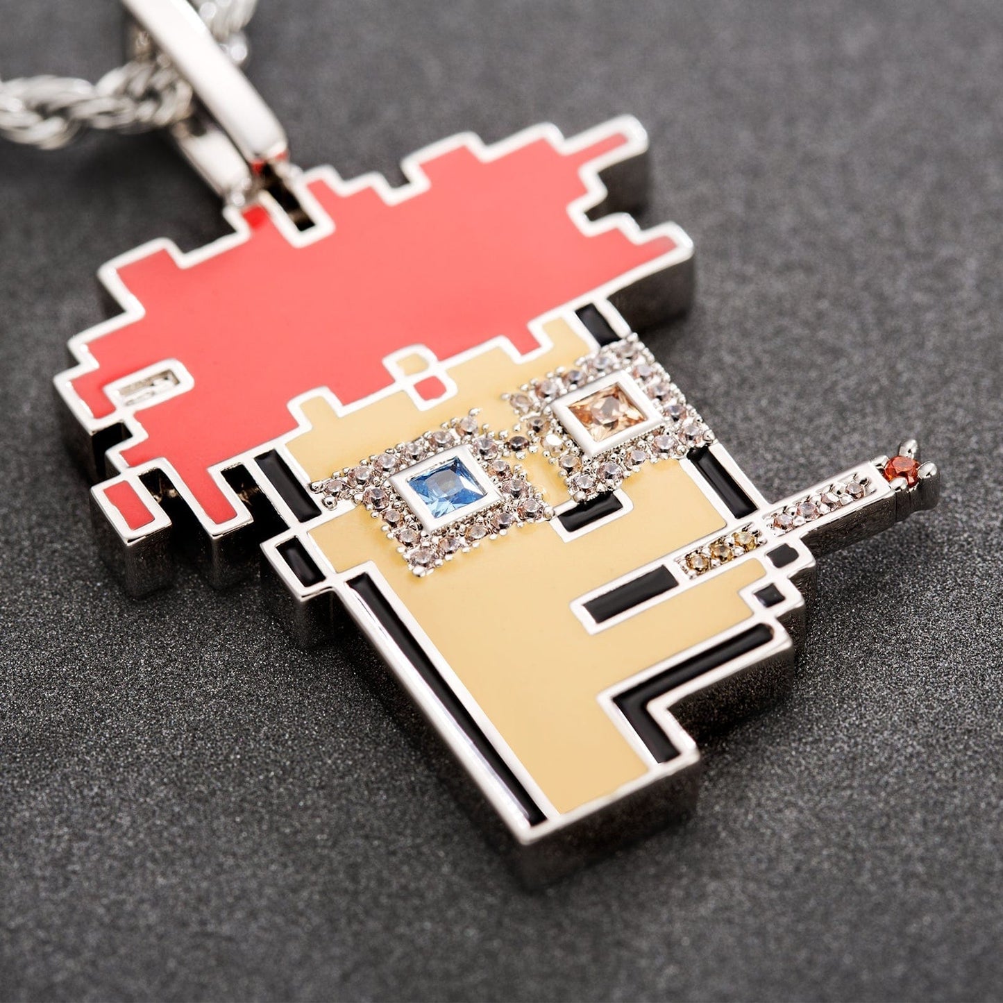 NFT CypherPunk Bad Man Pendant White Gold Plated Enamel