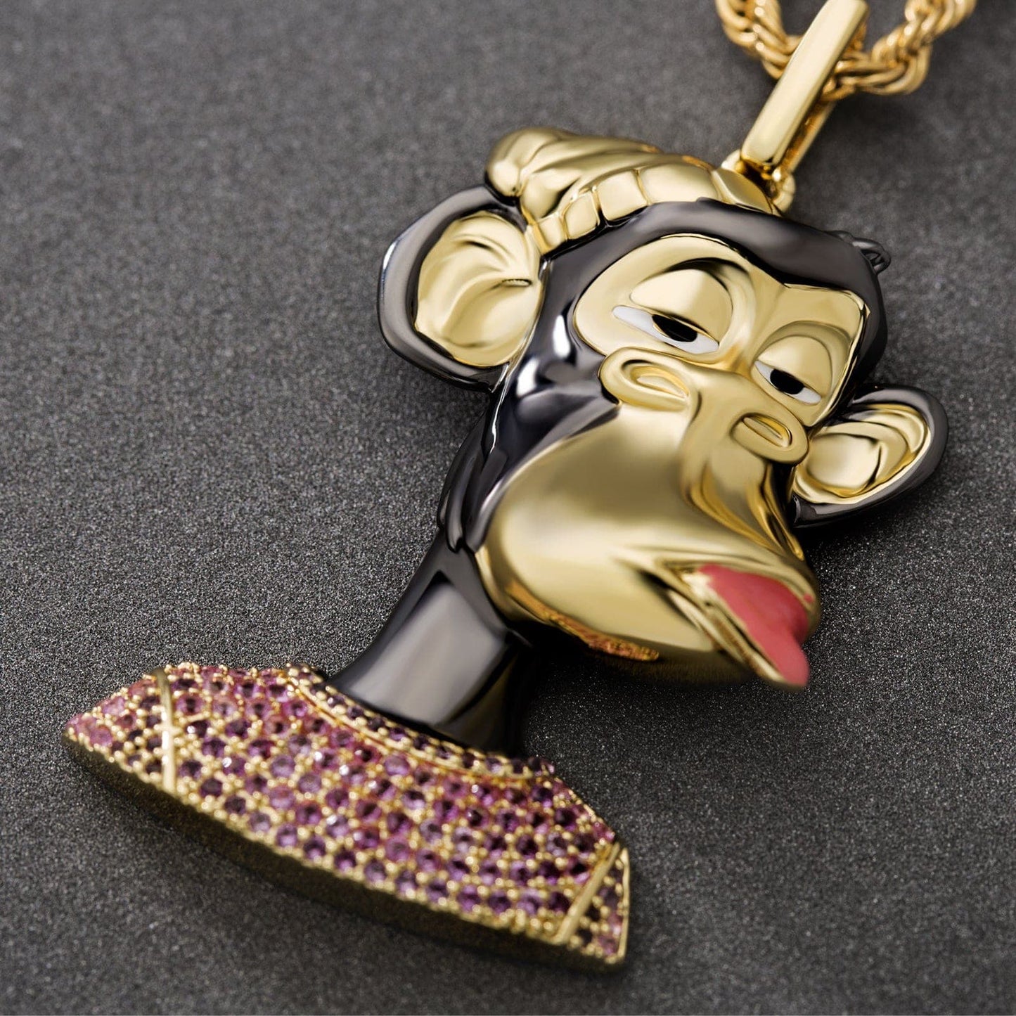NFT Flirty Ape Pendant Necklace 14K Gold and Black Gold Plated Brass