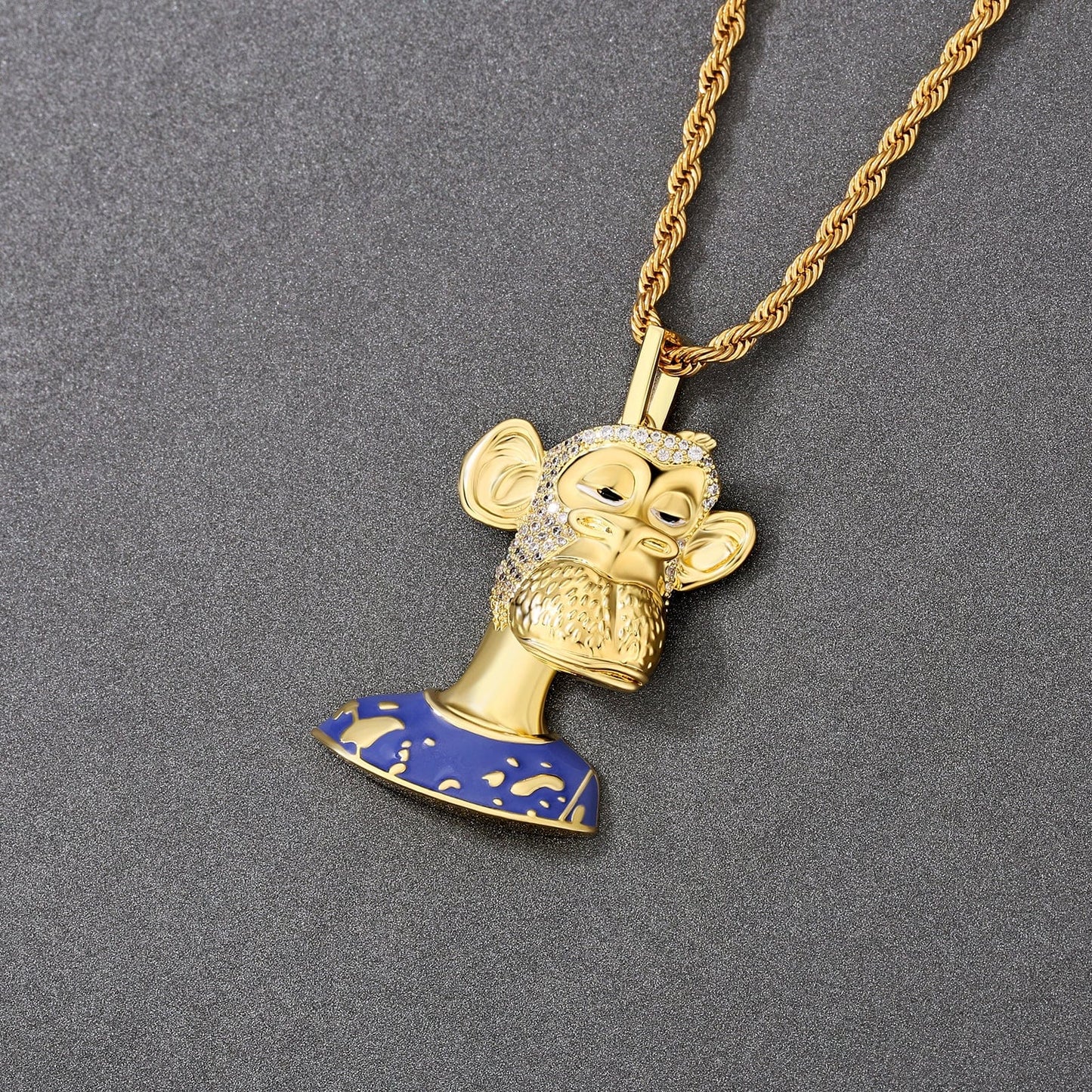 NFT Lonely Ape Pendant Necklace 14K Gold Plated Brass