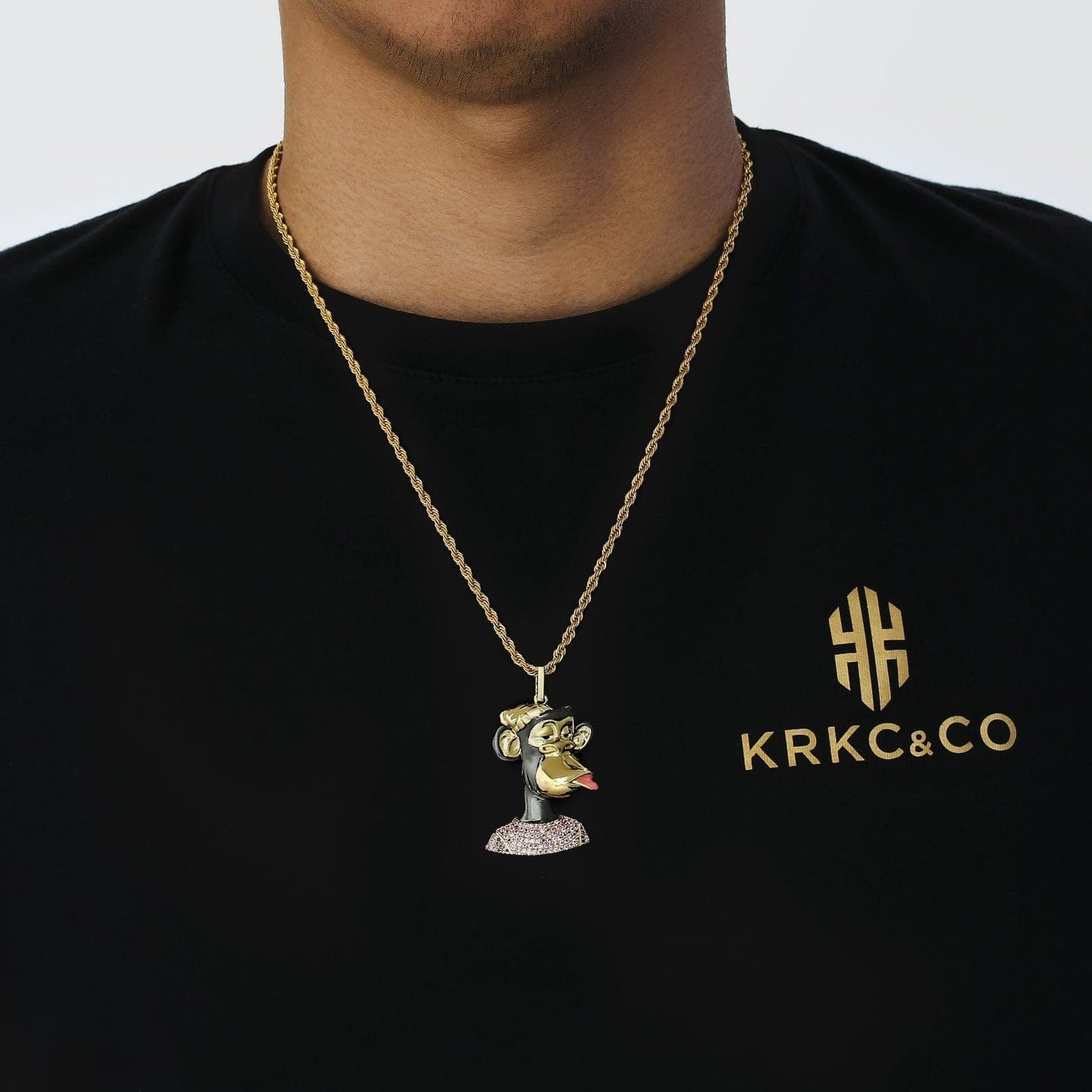 NFT Flirty Ape Pendant Necklace 14K Gold and Black Gold Plated Brass