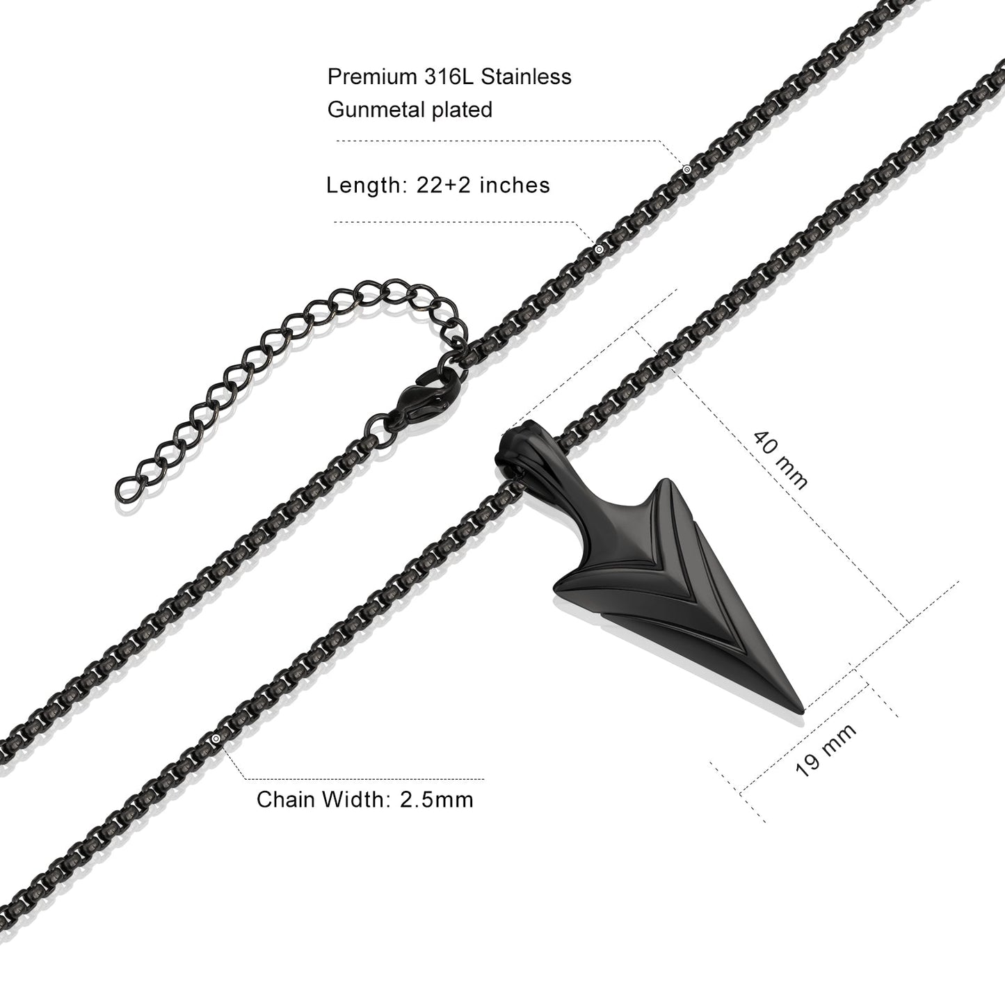 Viking Arrow Pendant Necklace Stainless Steel Box Chain