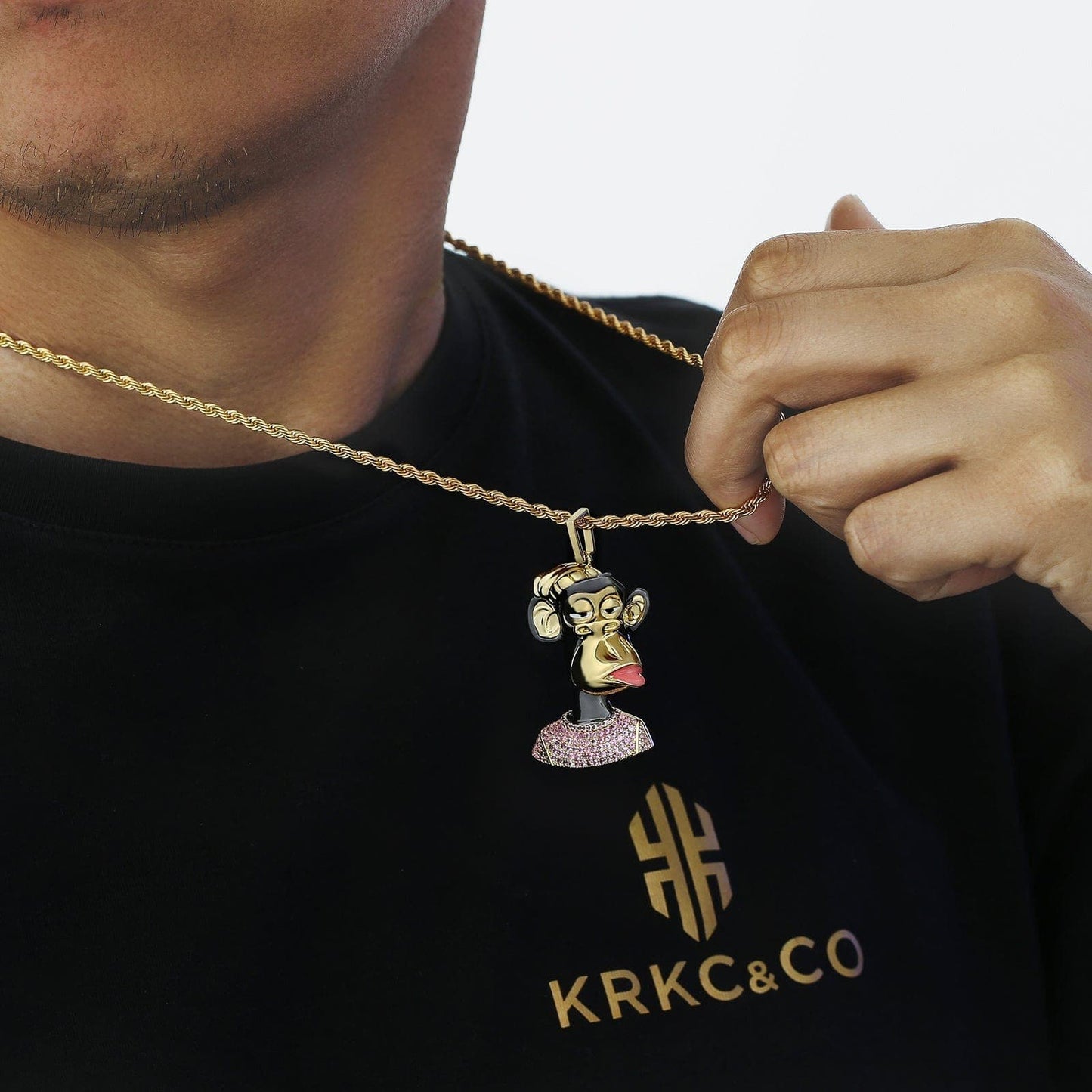 NFT Flirty Ape Pendant Necklace 14K Gold and Black Gold Plated Brass
