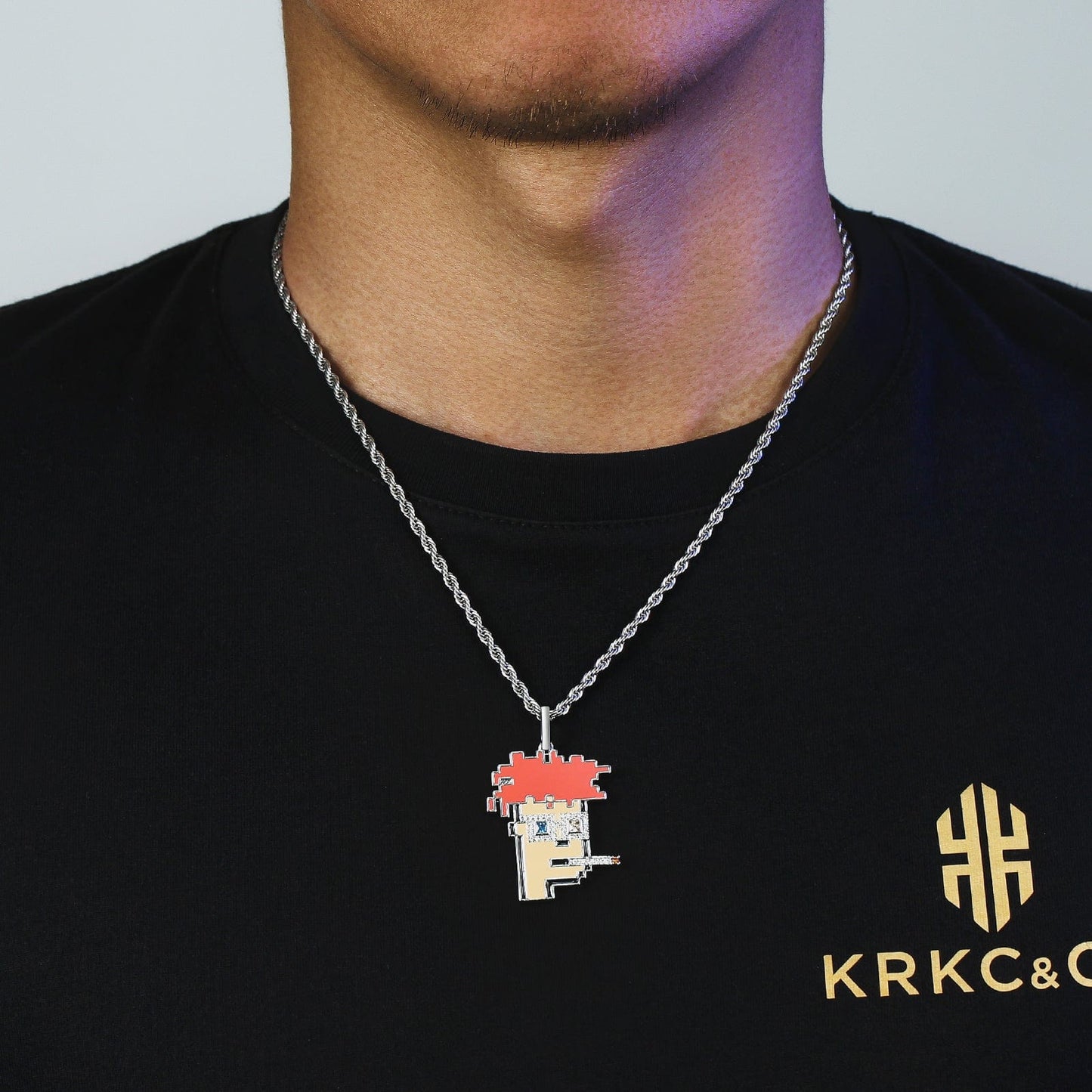 NFT CypherPunk Bad Man Pendant White Gold Plated Enamel