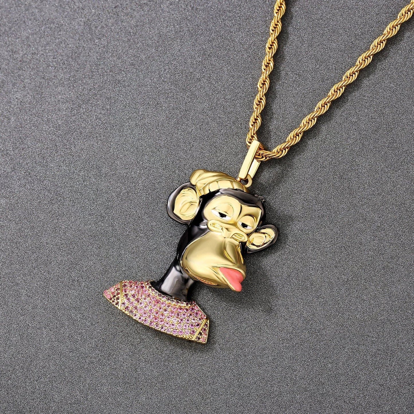 NFT Flirty Ape Pendant Necklace 14K Gold and Black Gold Plated Brass