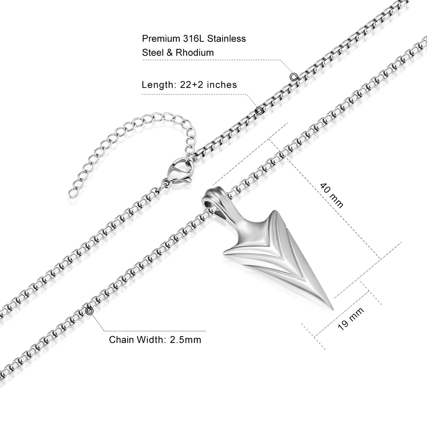 Viking Arrow Pendant Necklace Stainless Steel Box Chain