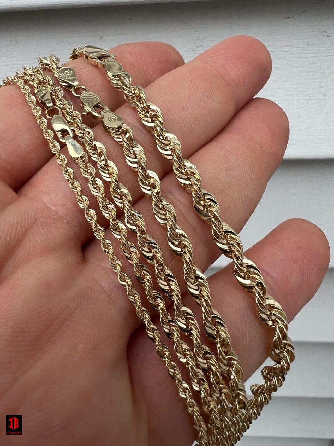 10k HOLLOW LIGHT Men's Women's Genuine ITALIAN Gold Rope Chain Necklace 1.5mm-4.5mm