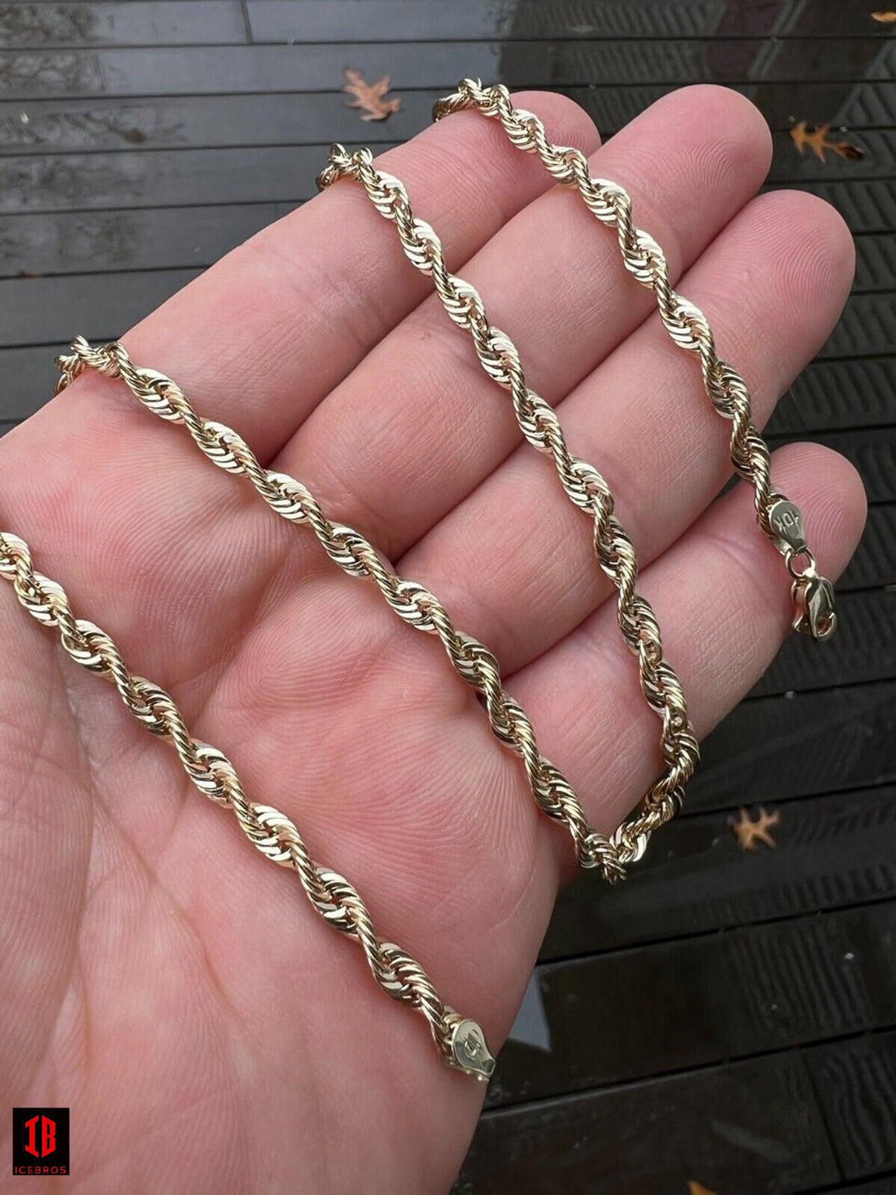 10k HOLLOW LIGHT Men's Women's Genuine ITALIAN Gold Rope Chain Necklace 1.5mm-4.5mm