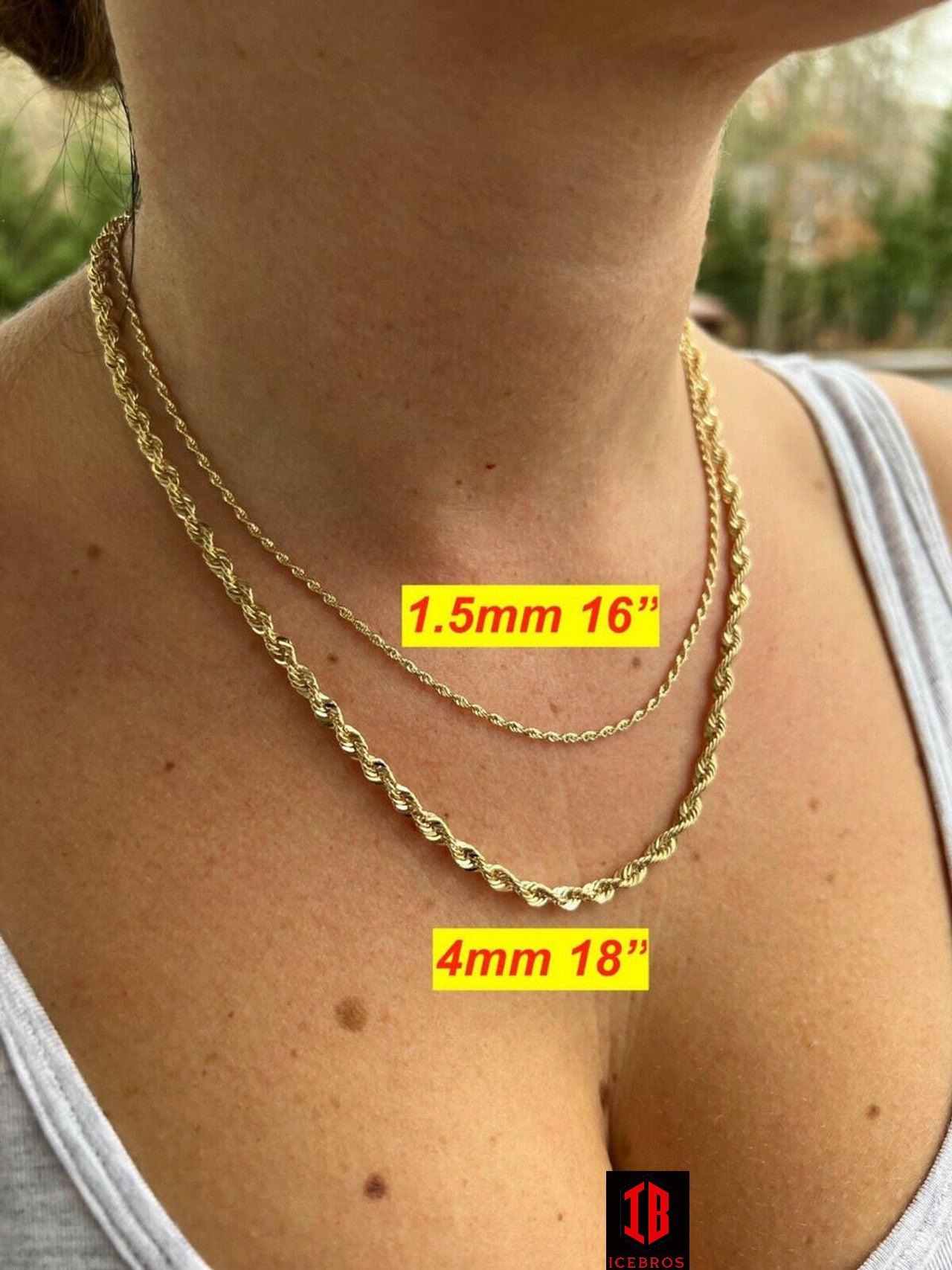 10k HOLLOW LIGHT Men's Women's Genuine ITALIAN Gold Rope Chain Necklace 1.5mm-4.5mm