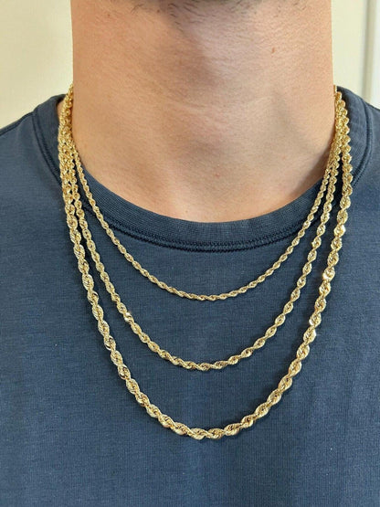 10k HOLLOW LIGHT Men's Women's Genuine ITALIAN Gold Rope Chain Necklace 1.5mm-4.5mm