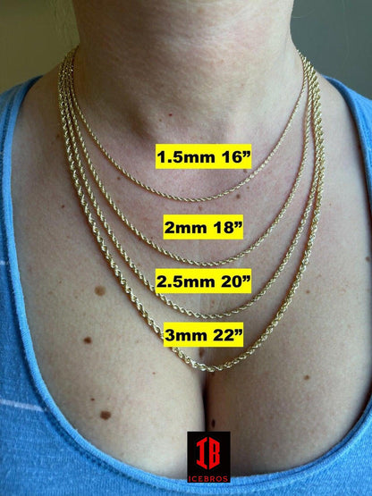 10k Men's Women's Solid Yellow Gold ITALIAN Rope Chain Necklace 1.5mm-6mm