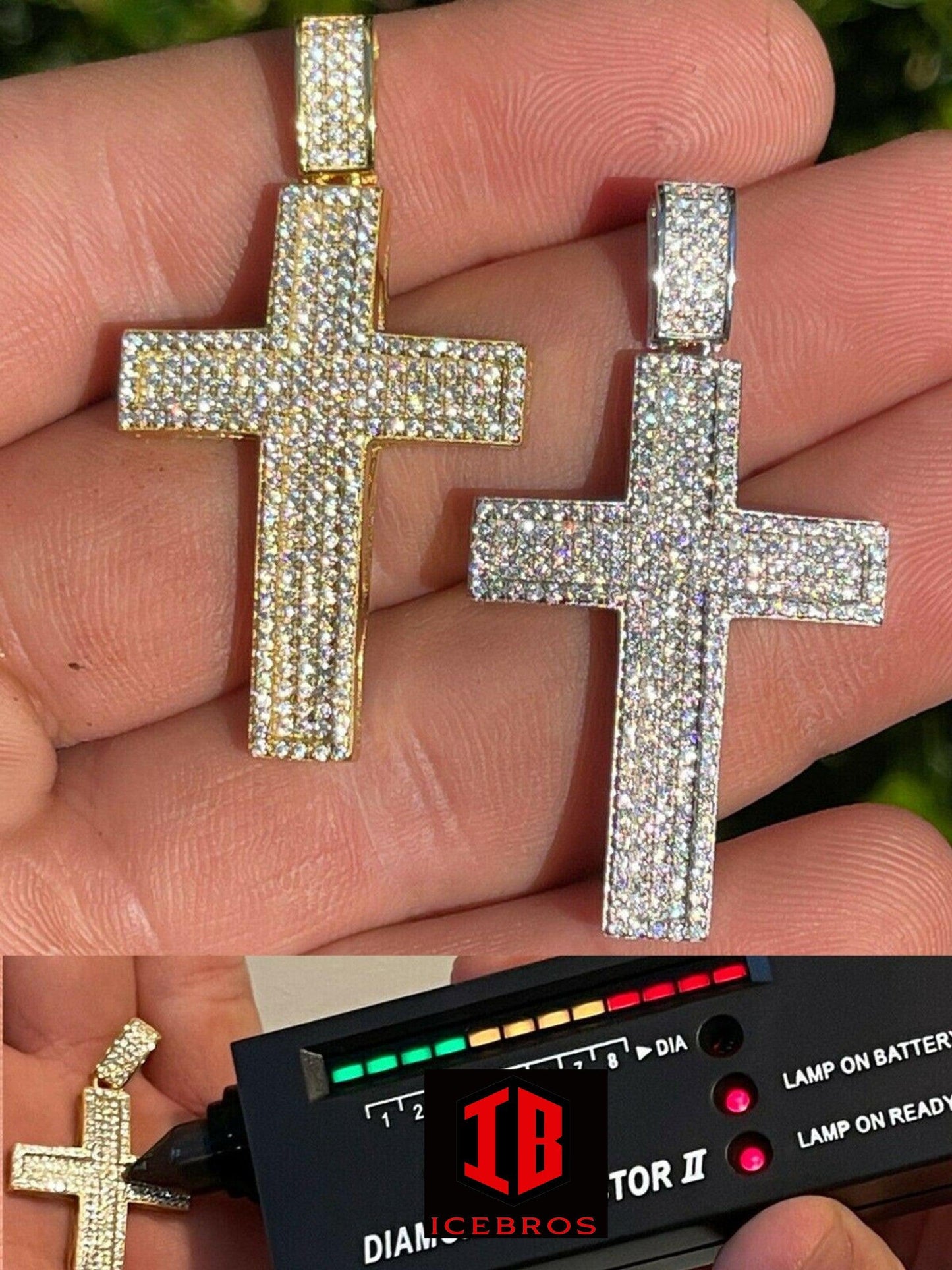 10k Solid Real Yellow White Gold Cross Pendant Iced Out Hip Hop - Flawless Karat