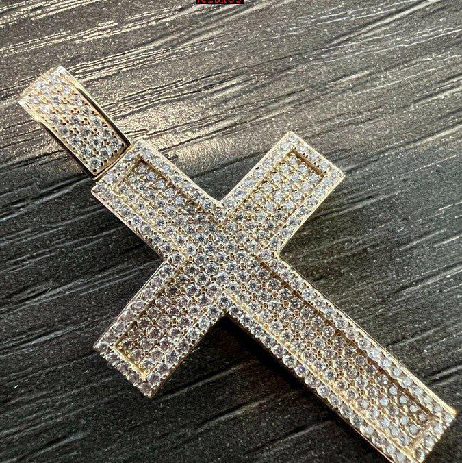 10k Solid Real Yellow White Gold Cross Pendant Iced Out Hip Hop - Flawless Karat