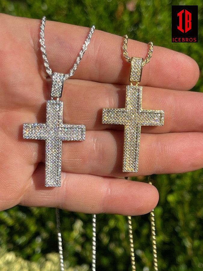 10k Solid Real Yellow White Gold Cross Pendant Iced Out Hip Hop - Flawless Karat