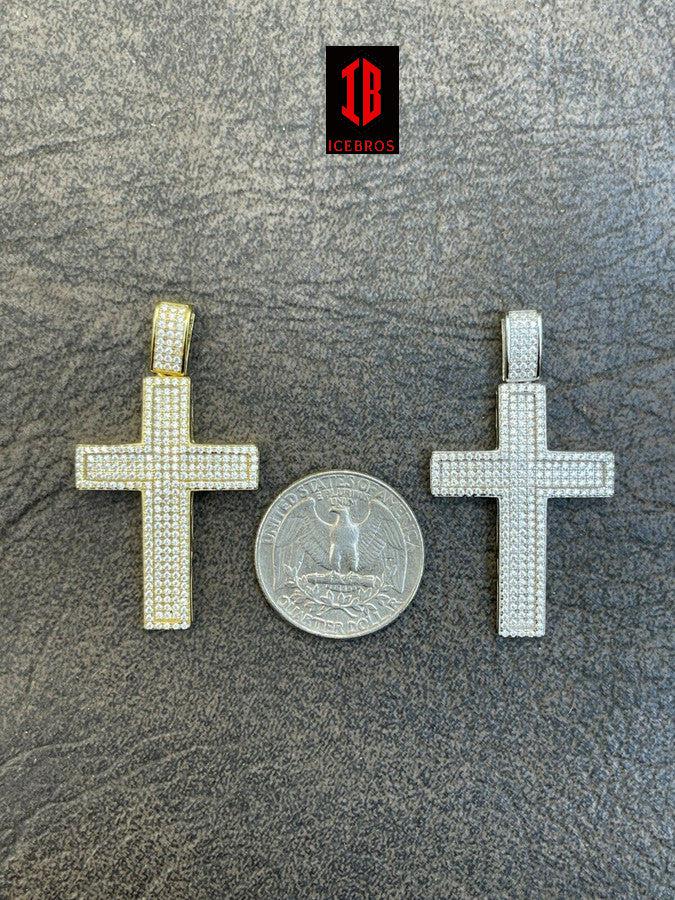 10k Solid Real Yellow White Gold Cross Pendant Iced Out Hip Hop - Flawless Karat