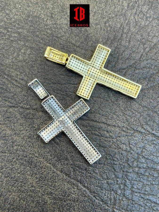 10k Solid Real Yellow White Gold Cross Pendant Iced Out Hip Hop - Flawless Karat