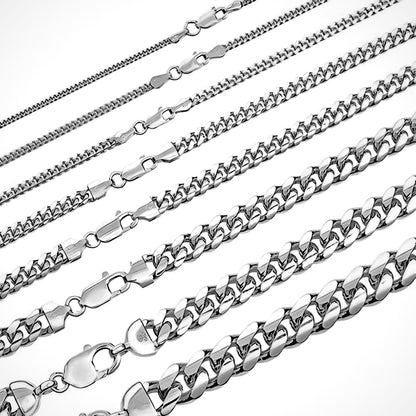 White Gold Over 925 ITALY Silver Cuban Link Chain (Lobster Clasp) (2-12mm)