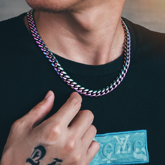10mm Rainbow Stainless Steel Cuban Chain (Round Cut)