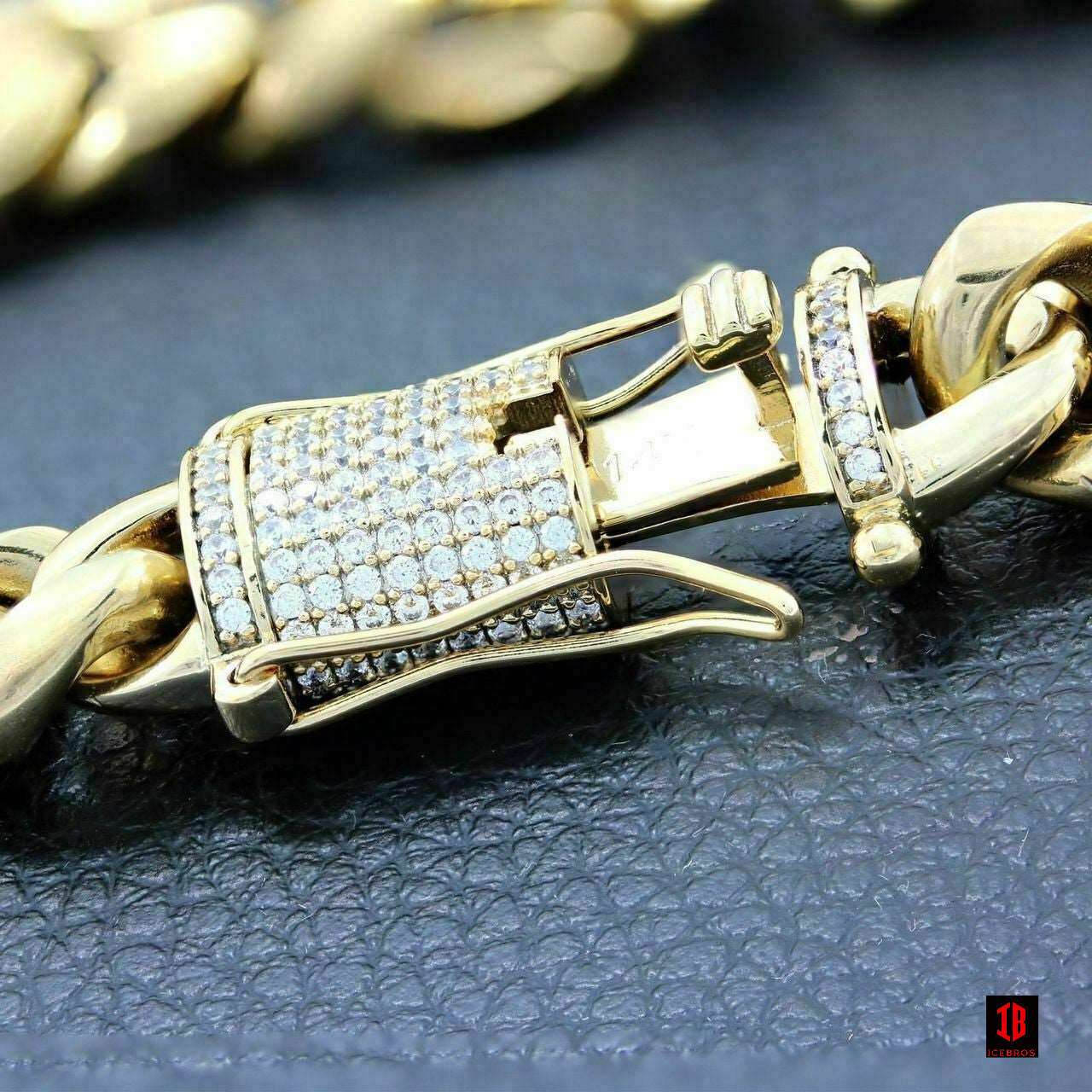 (12MM) 14K-18K Gold Plated Stainless Steel Cuban Link Chain CZ Diamond Lock 8-14MM