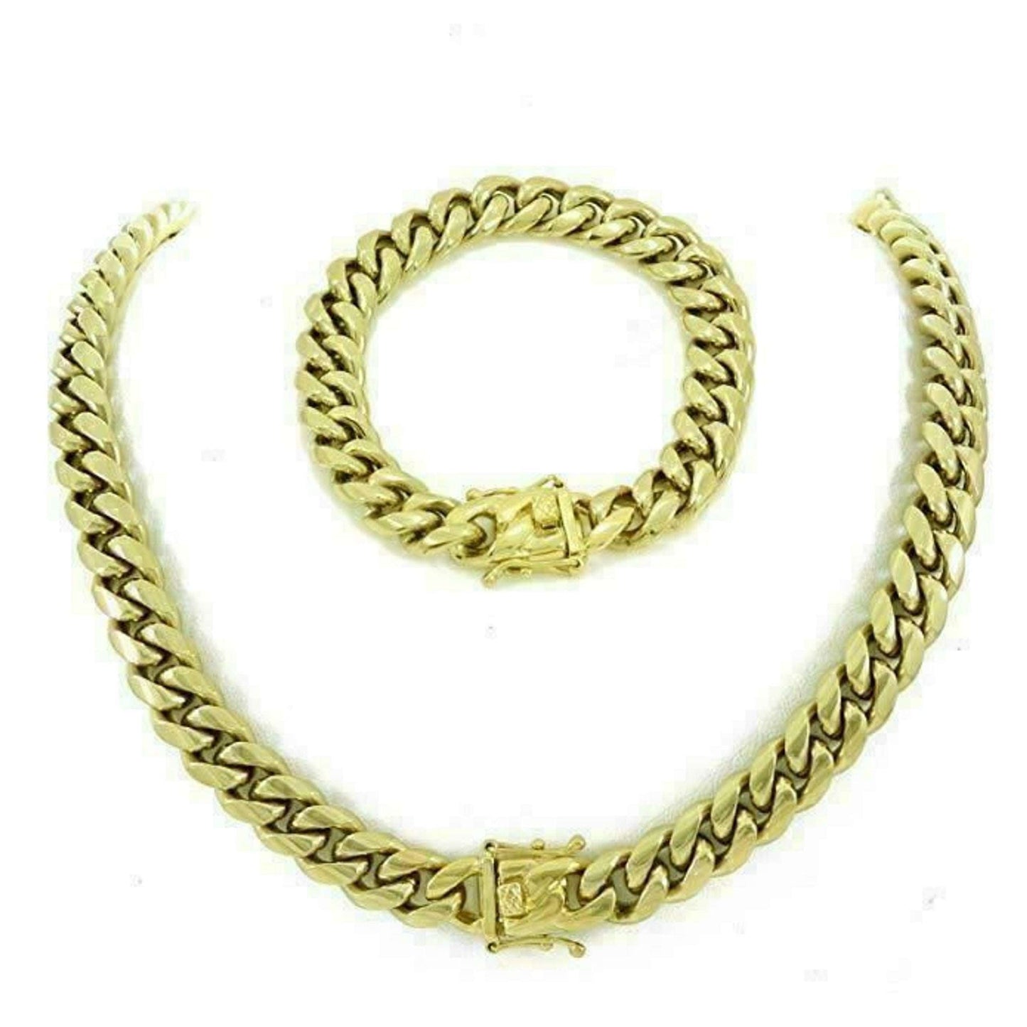 (12MM) Mens Miami Cuban Link Chain - Gold Plated Stainless Steel 8-18mm Yellow/Rose/White