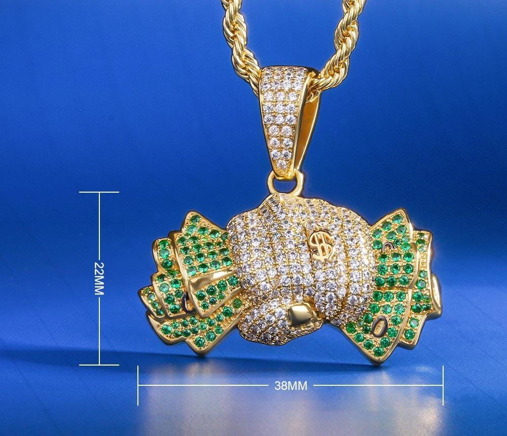 14K Gold Green Dollar Sign Pendant Necklace