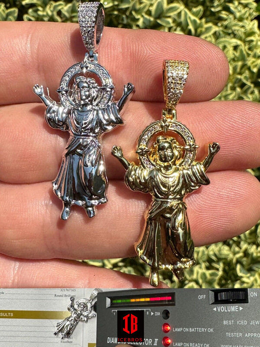 MOISSANITE Iced Santo Niño de Atocha Baby Jesus Pendant Necklace Solid 925 Silver