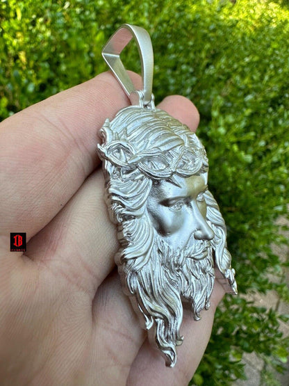 Matte Fine  10K 14K Gold over 925 ITALY Silver Jesus Piece Iced Pendant Chain - 3 Sizes