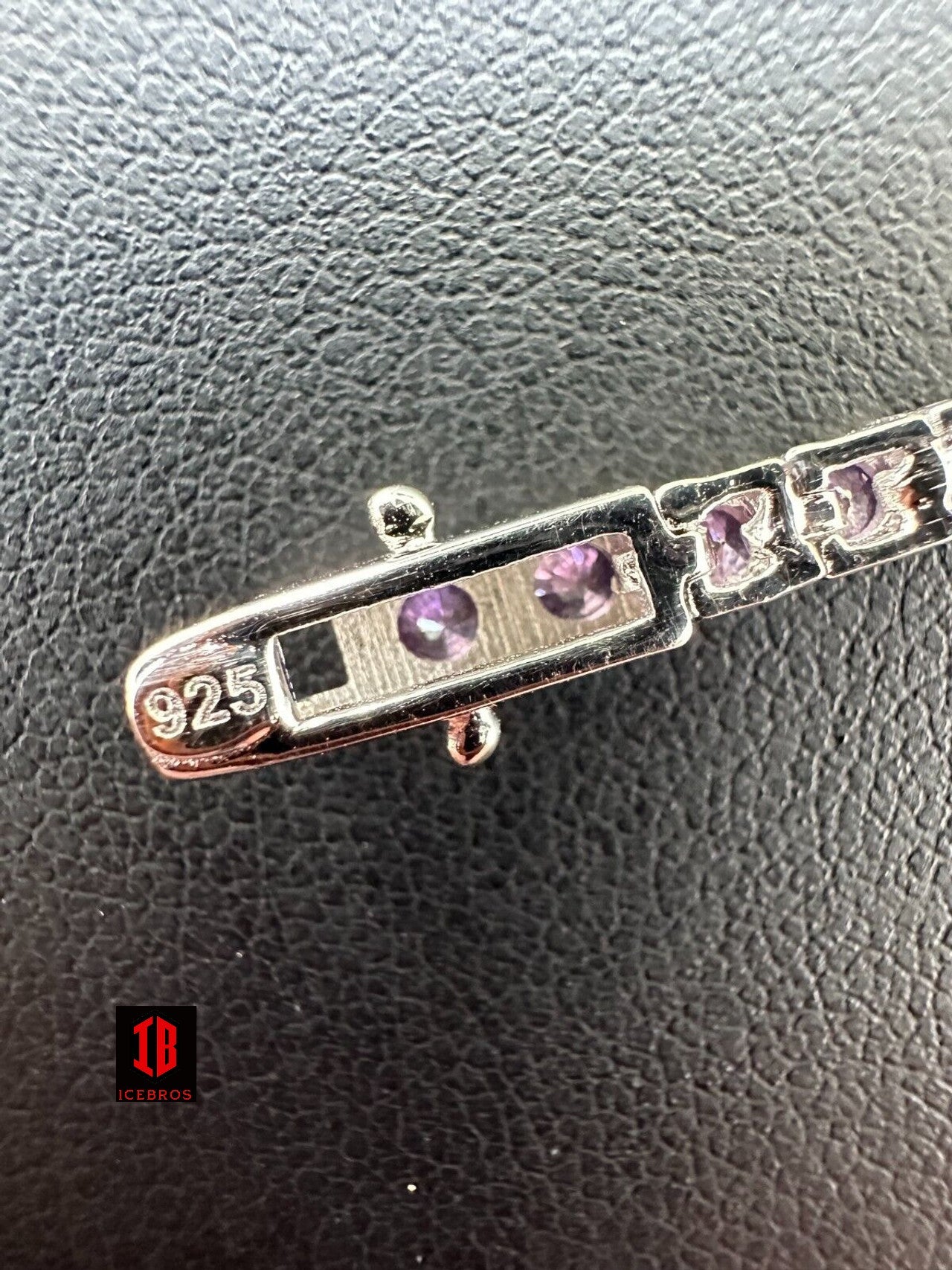 3mm Purple Whtie CZ Tennis Bracelet Real Iced 925 Sterling Silver Mens Ladies 6-8.5"