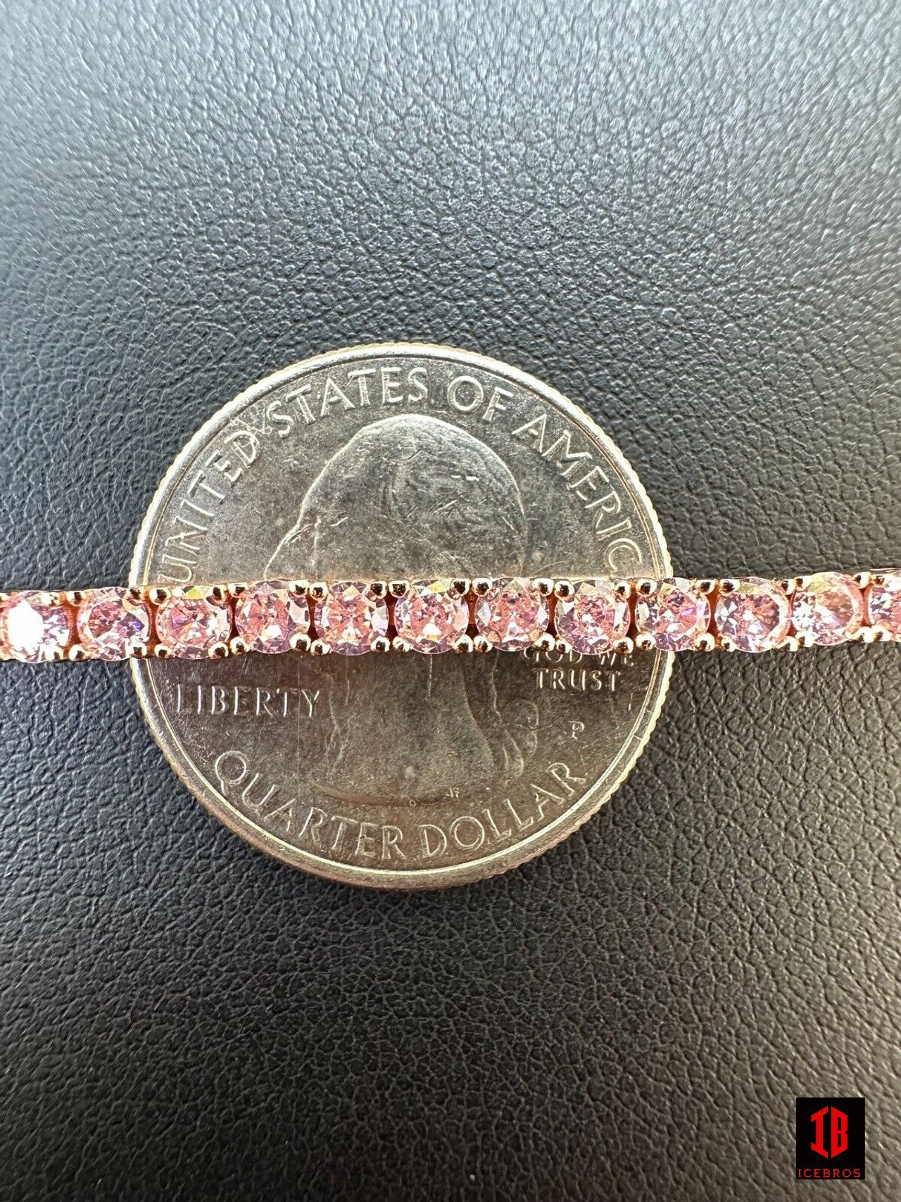3mm Pink Stone CZ Tennis Bracelet Vermeil 925 Sterling Silver 14k Rose Gold Plated