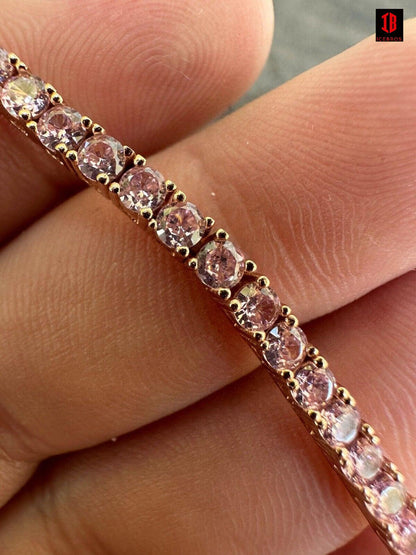 3mm Pink Stone CZ Tennis Bracelet Vermeil 925 Sterling Silver 14k Rose Gold Plated