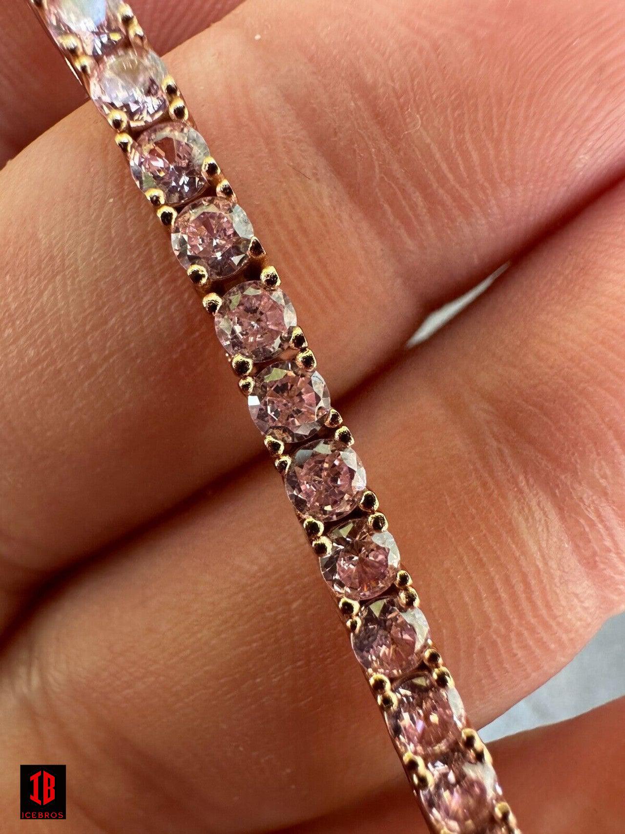 3mm Pink Stone CZ Tennis Bracelet Vermeil 925 Sterling Silver 14k Rose Gold Plated