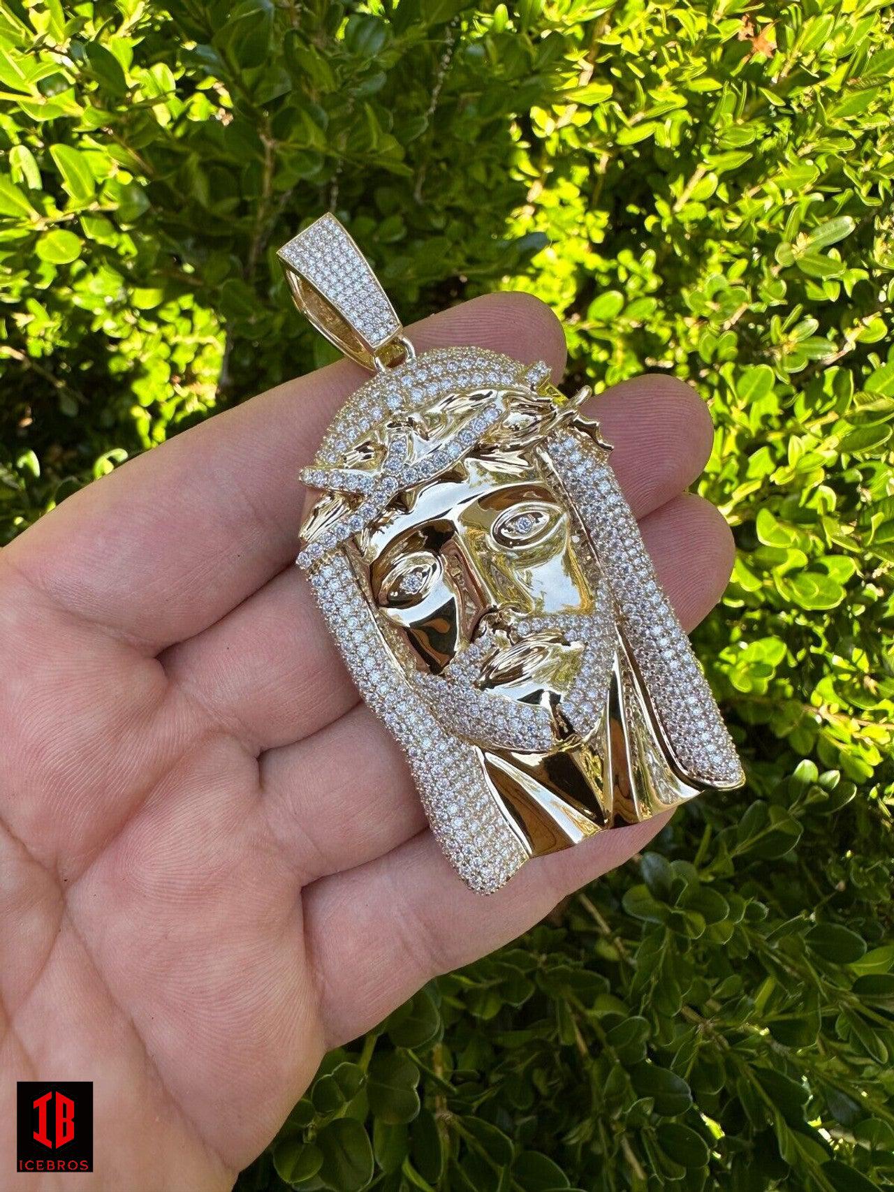 HUGE 3inch Solid 10k Yellow Gold 38 Gram Jesus Piece Iced VVS Moissanite Pendant