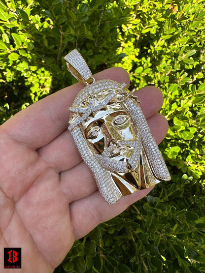 HUGE 3" Solid 10k Yellow Gold 38 Gram Jesus Piece Iced VVS Moissanite Pendant