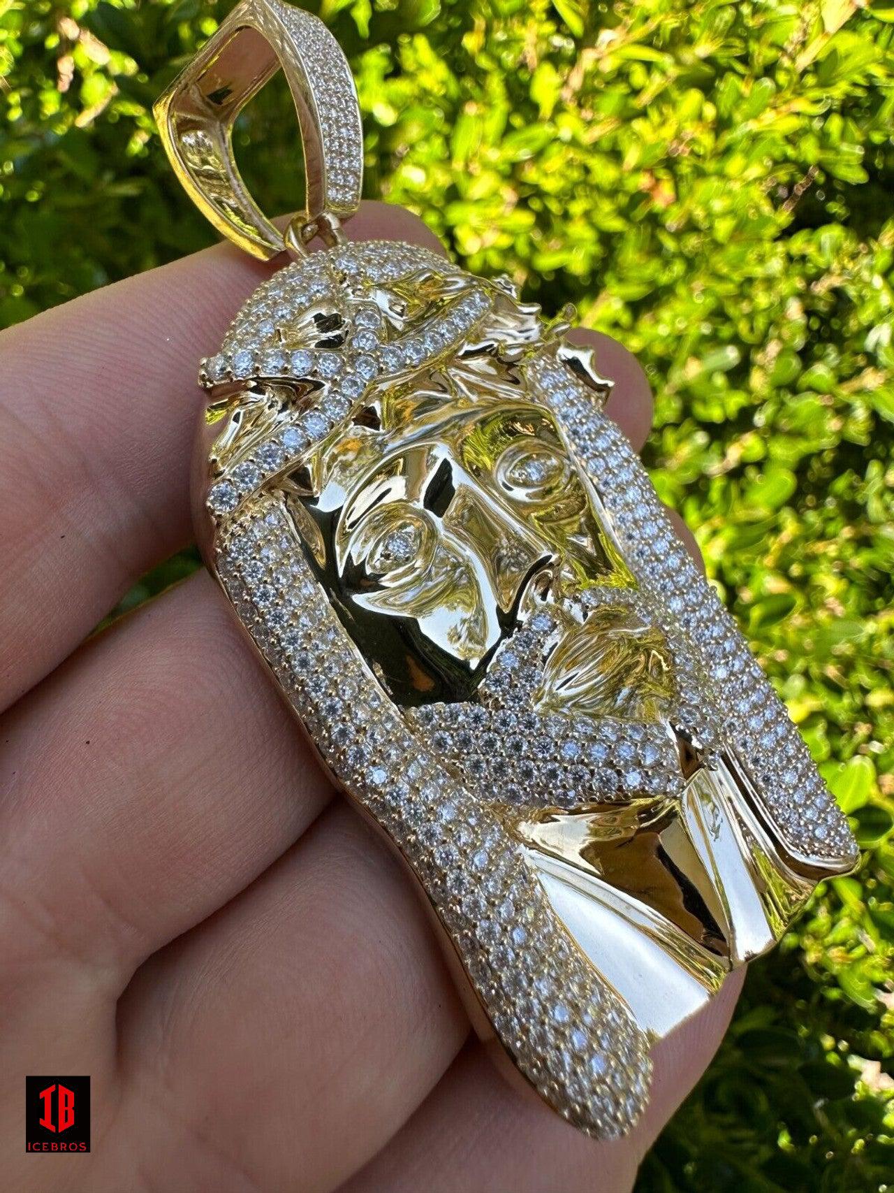 HUGE 3inch Solid 10k Yellow Gold 38 Gram Jesus Piece Iced VVS Moissanite Pendant