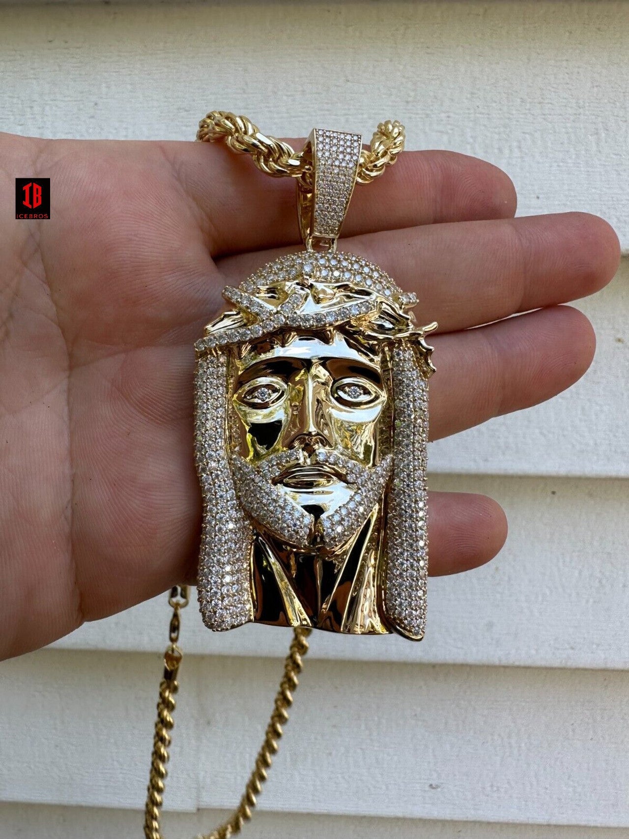 HUGE 3inch Solid 10k Yellow Gold 38 Gram Jesus Piece Iced VVS Moissanite Pendant