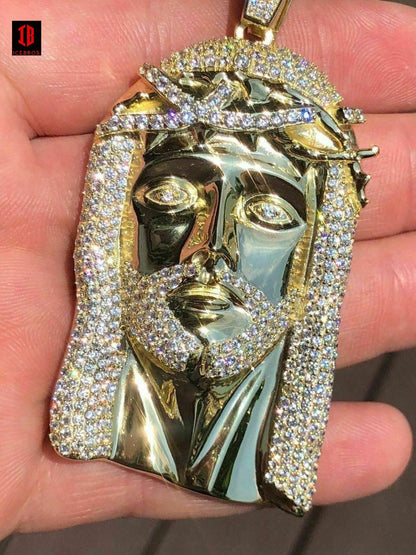 HUGE 3inch Solid 10k Yellow Gold 38 Gram Jesus Piece Iced VVS Moissanite Pendant