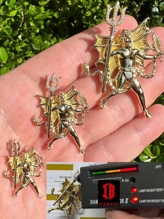 MOISSANITE Devil Satan Pendant - Moissanite Demon Necklace 14k Gold & 925 Silver