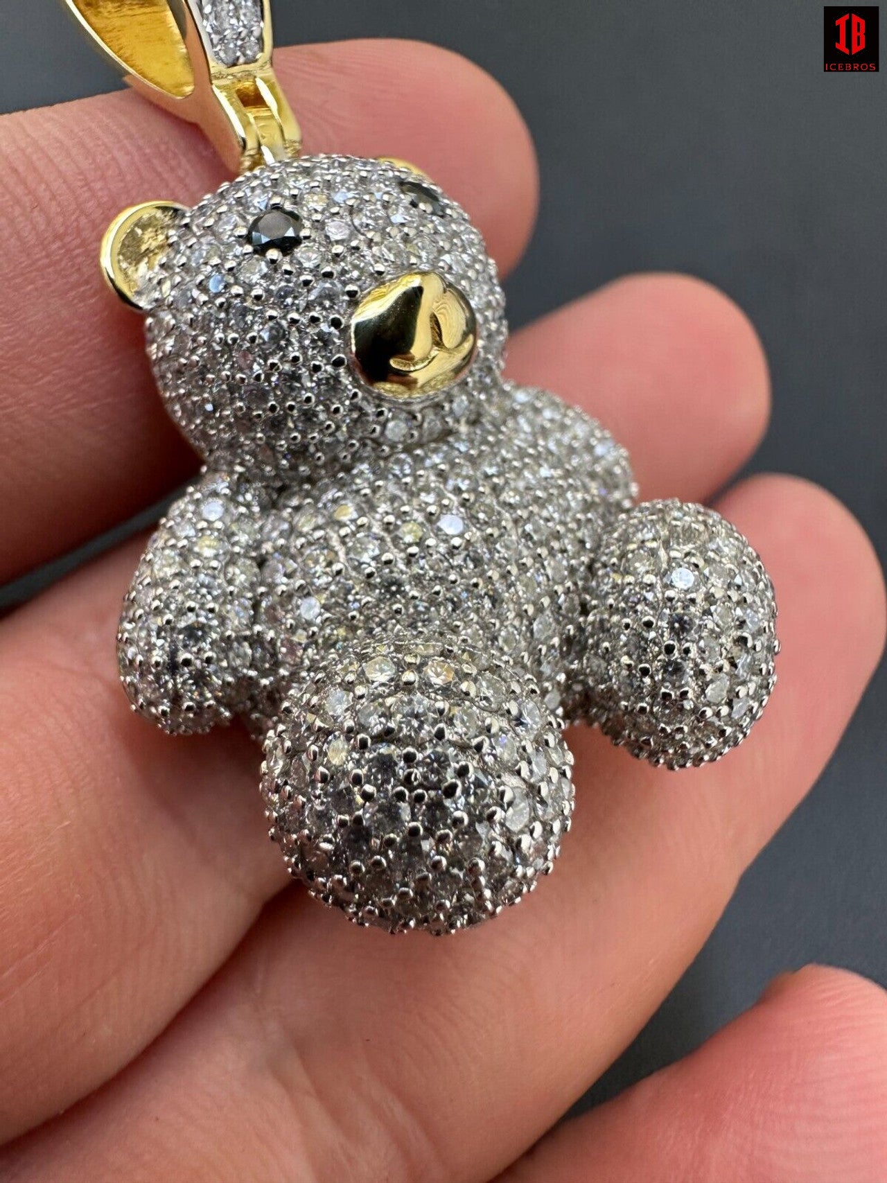 MOISSANITE Real 925 Silver / Gold Iced 3D Teddy Bear Pendant Hip Hop Necklace