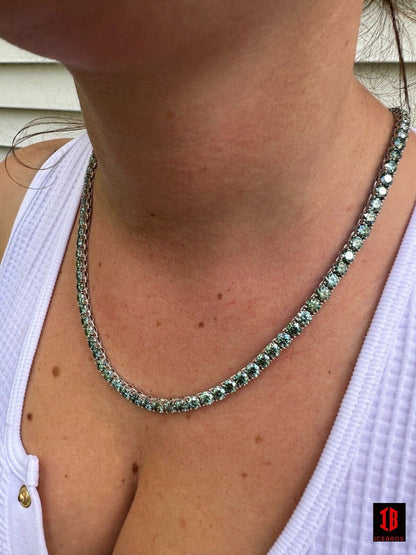 5mm Blue Green 925 Sterling Silver MOISSANITE Tennis Chain Necklace