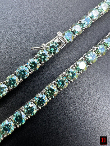 5mm Blue Green 925 Sterling Silver MOISSANITE Tennis Chain Necklace