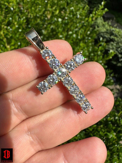 Real MOISSANITE Solid 10k White Gold Iced Tennis Cross Pendant Necklace 5 Sizes