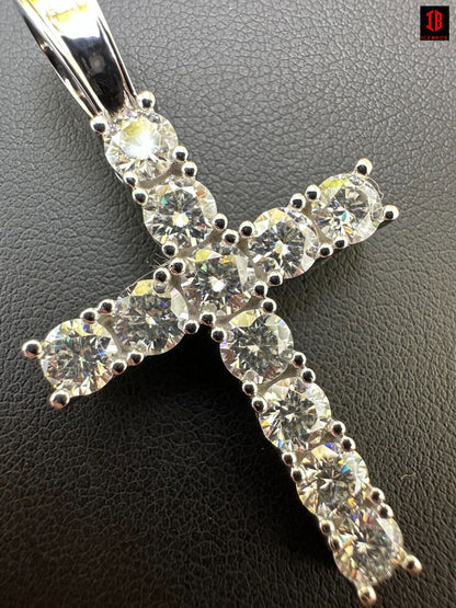 Real MOISSANITE Solid 10k Yellow Gold Iced Tennis Cross Pendant Necklace 5 Sizes