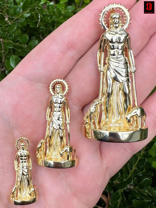 3D Real 14k Gold Saint St Lazarus Necklace Pendant Plain San Lazaro